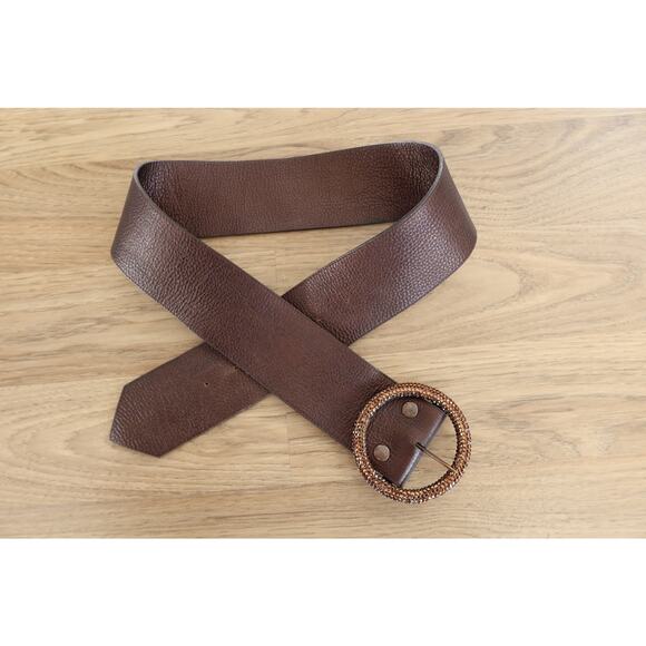 Michael Morrison Brown Leather Belt with Studded Ring Buckle 2.75" - Picture 1 of 3